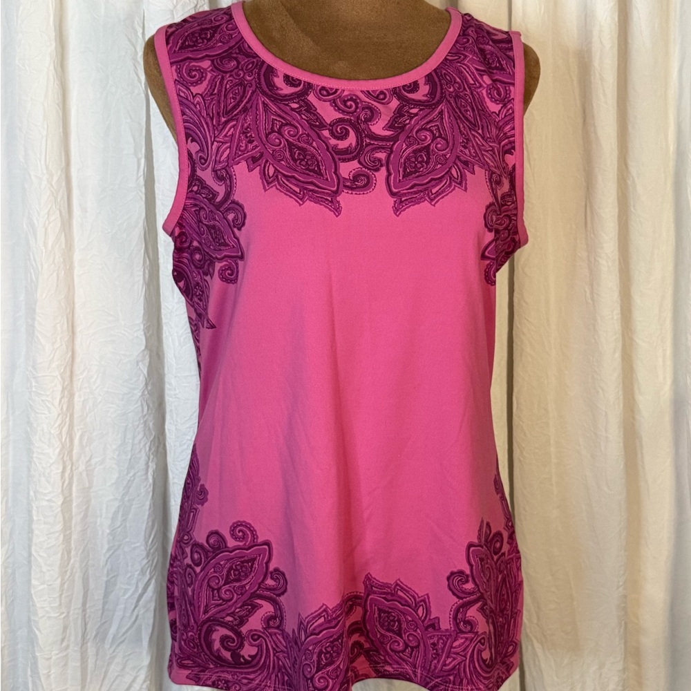 Athleta Vibrant Pink Tank with Purple Paisley Mandala Print L